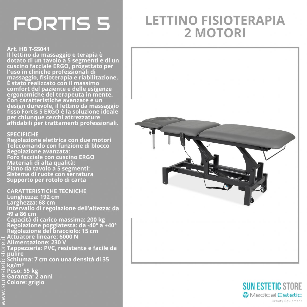 Fortis 5 lettino fisioterapia 5 sezioni 2 motori