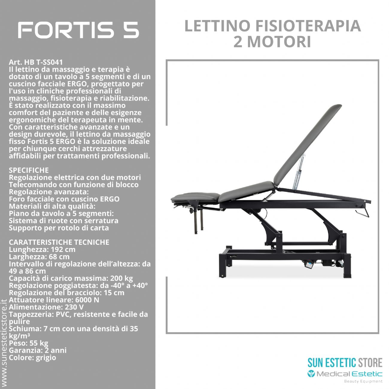 Fortis 5 lettino fisioterapia 5 sezioni 2 motori