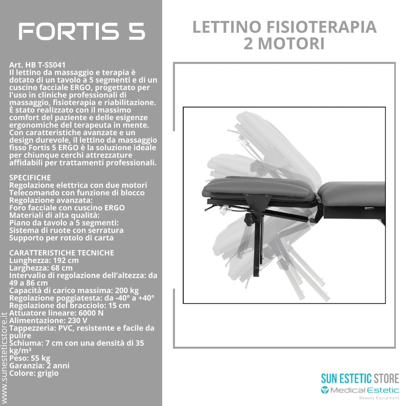 Fortis 5 lettino fisioterapia 5 sezioni 2 motori