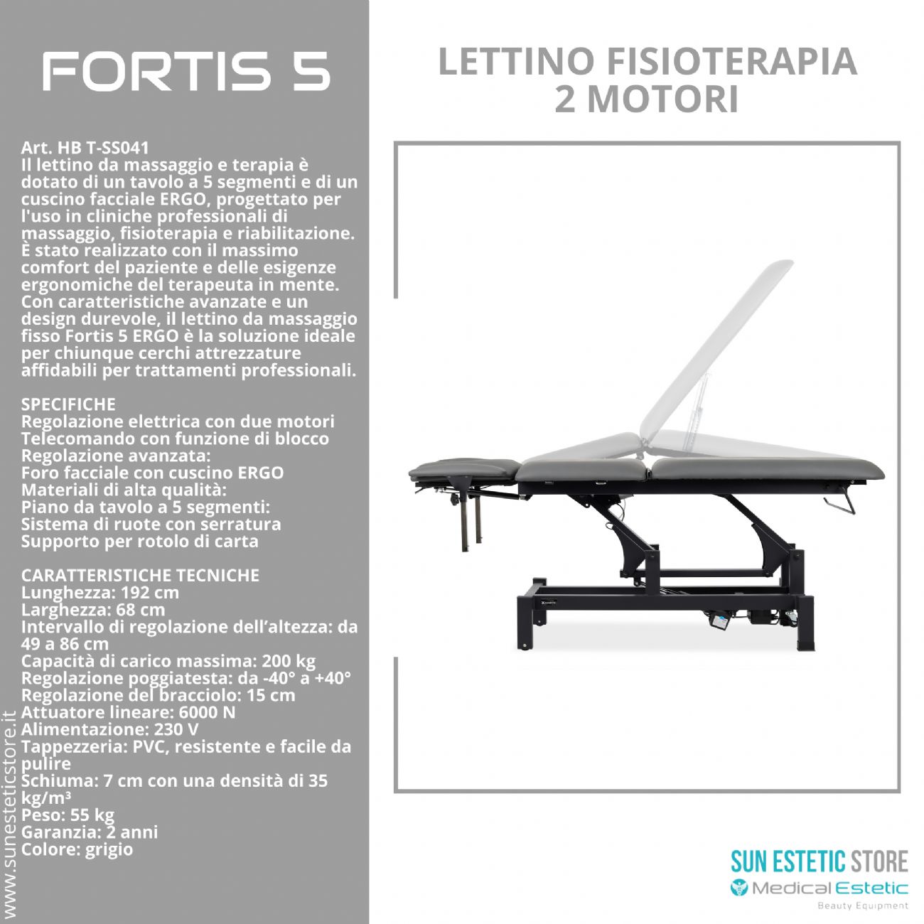 Fortis 5 lettino fisioterapia 5 sezioni 2 motori