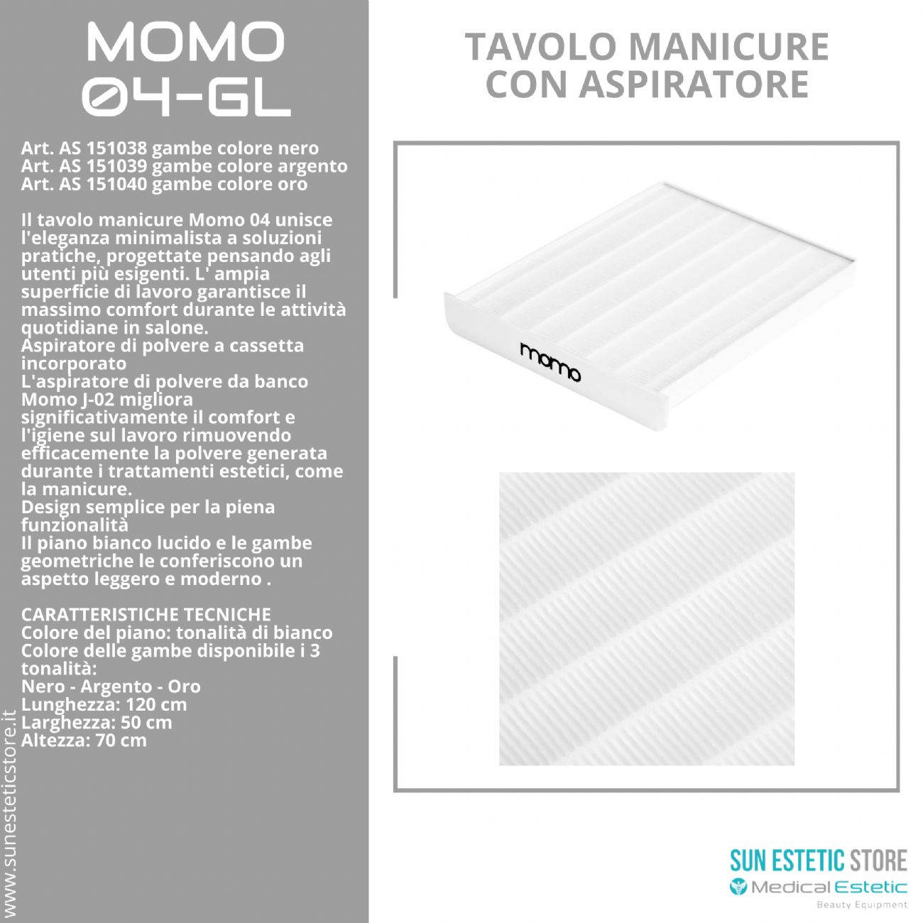 Momo 04-GL tavolino manicure con aspiratore