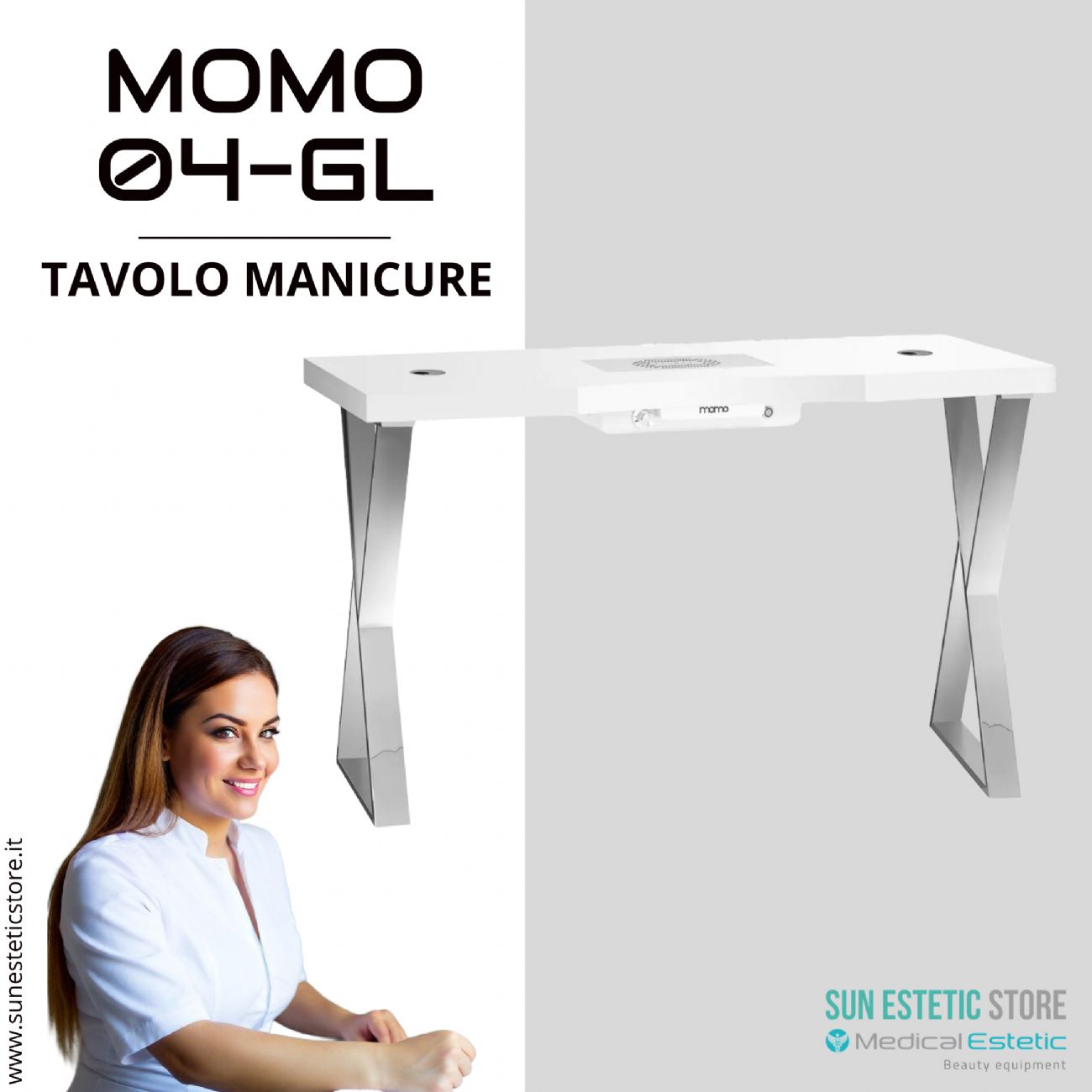Momo 04-GL tavolino manicure con aspiratore
