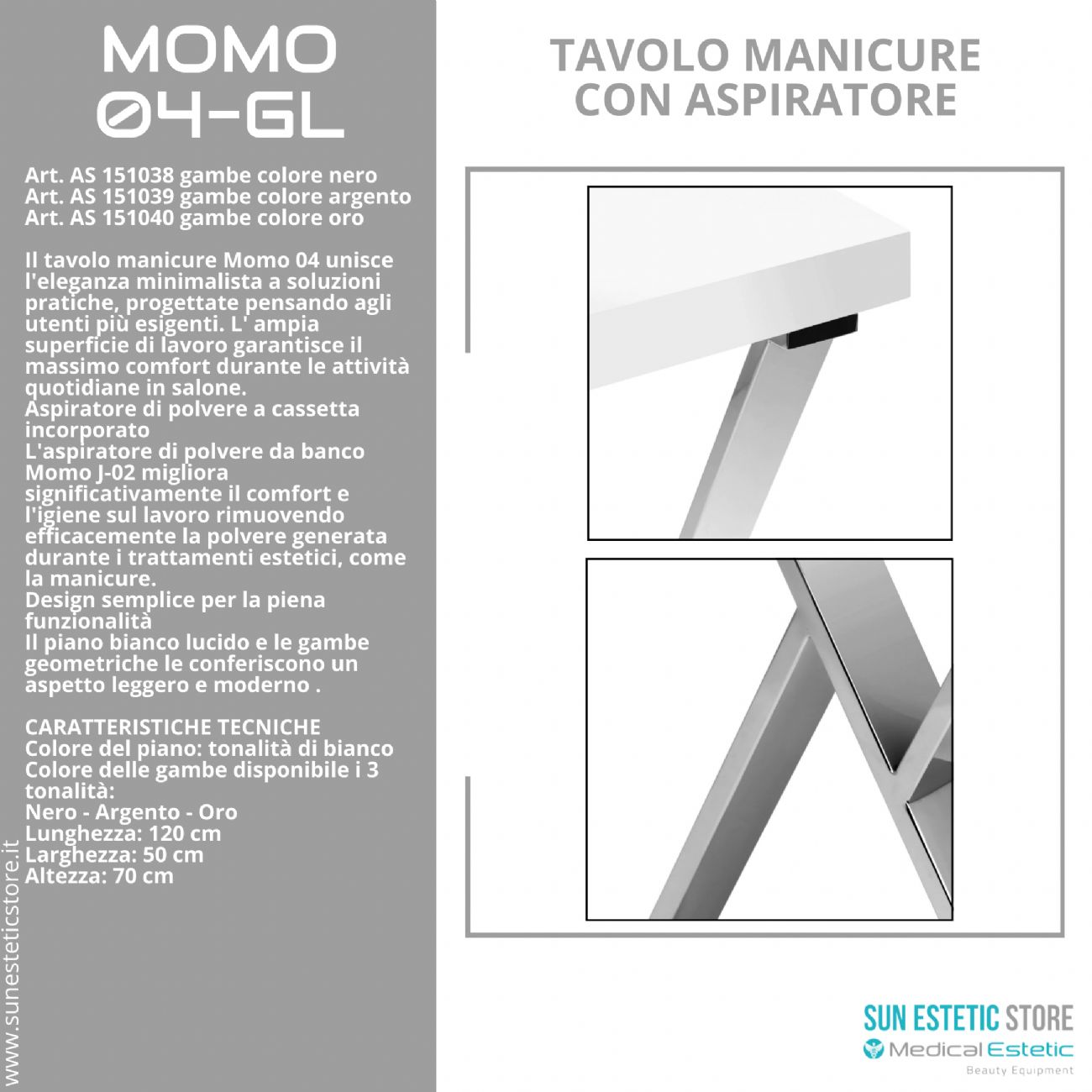 Momo 04-GL tavolino manicure con aspiratore