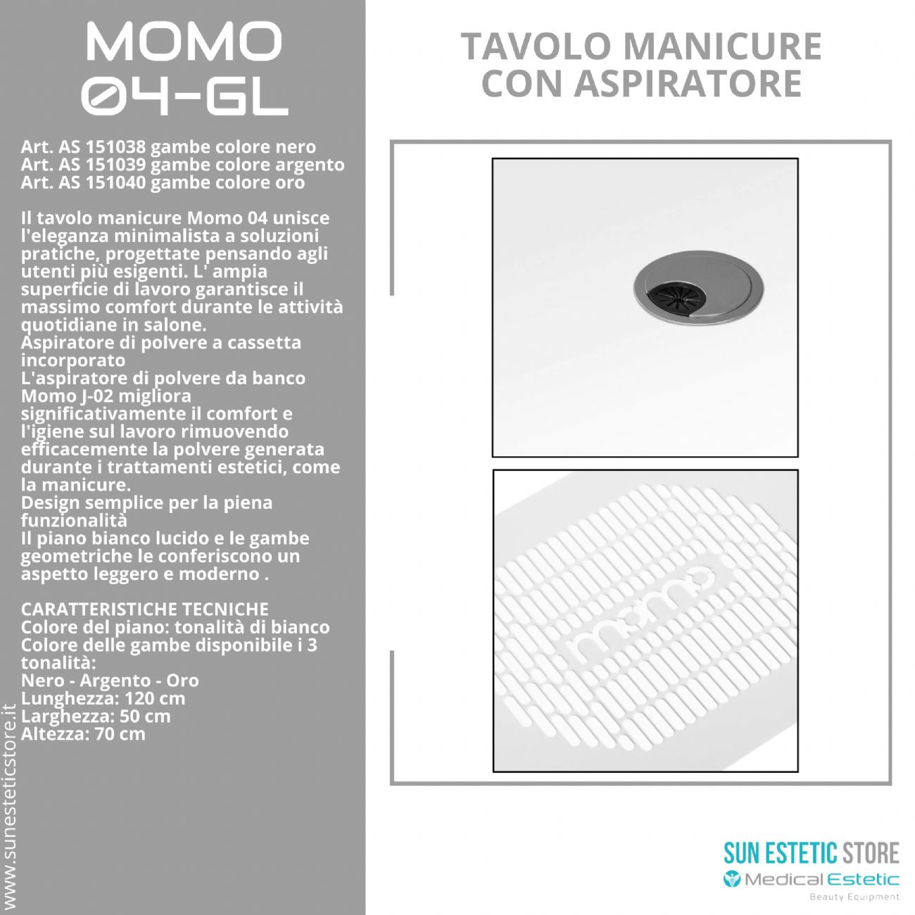 Momo 04-GL tavolino manicure con aspiratore