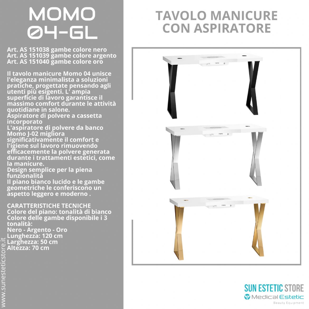 Momo 04-GL tavolino manicure con aspiratore