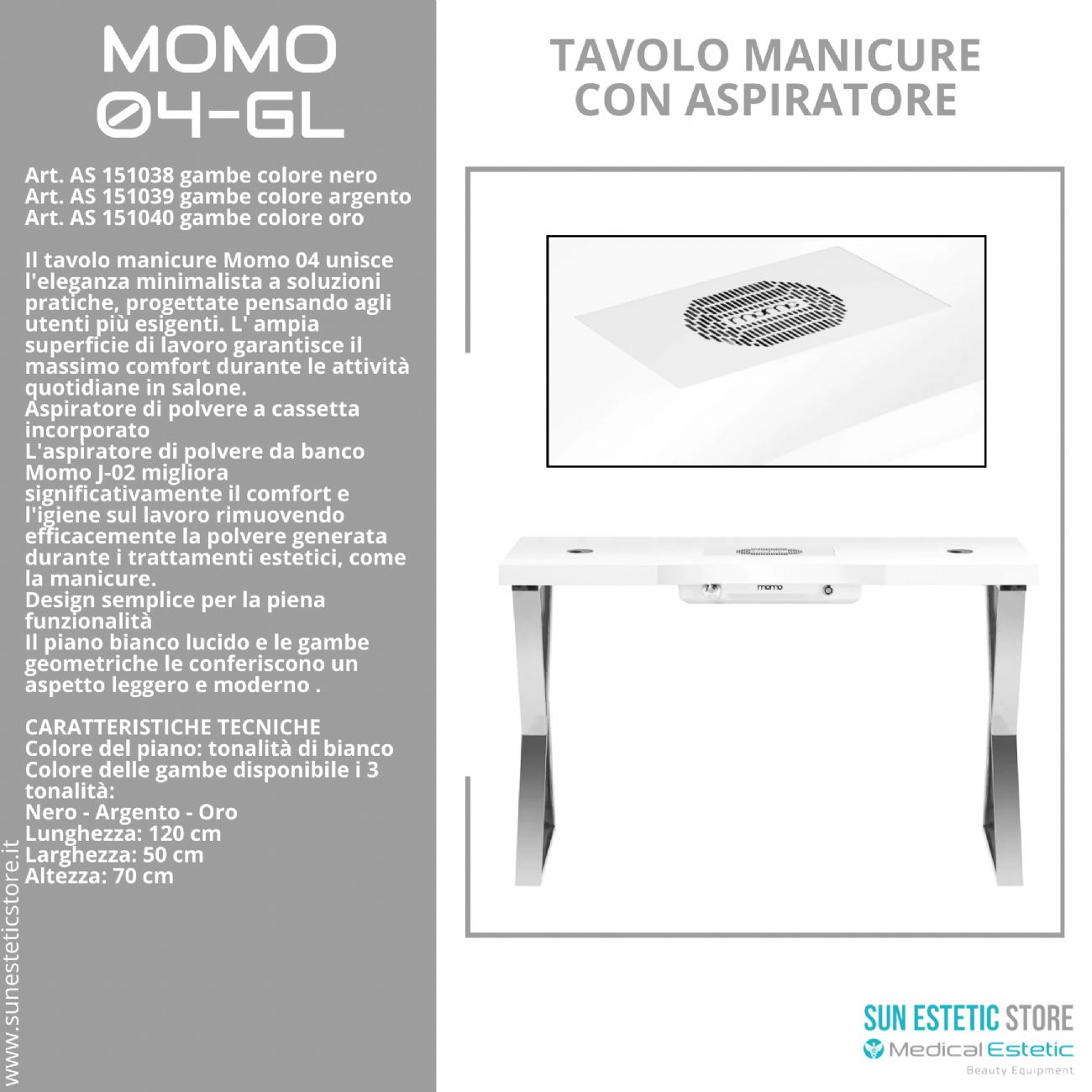 Momo 04-GL tavolino manicure con aspiratore