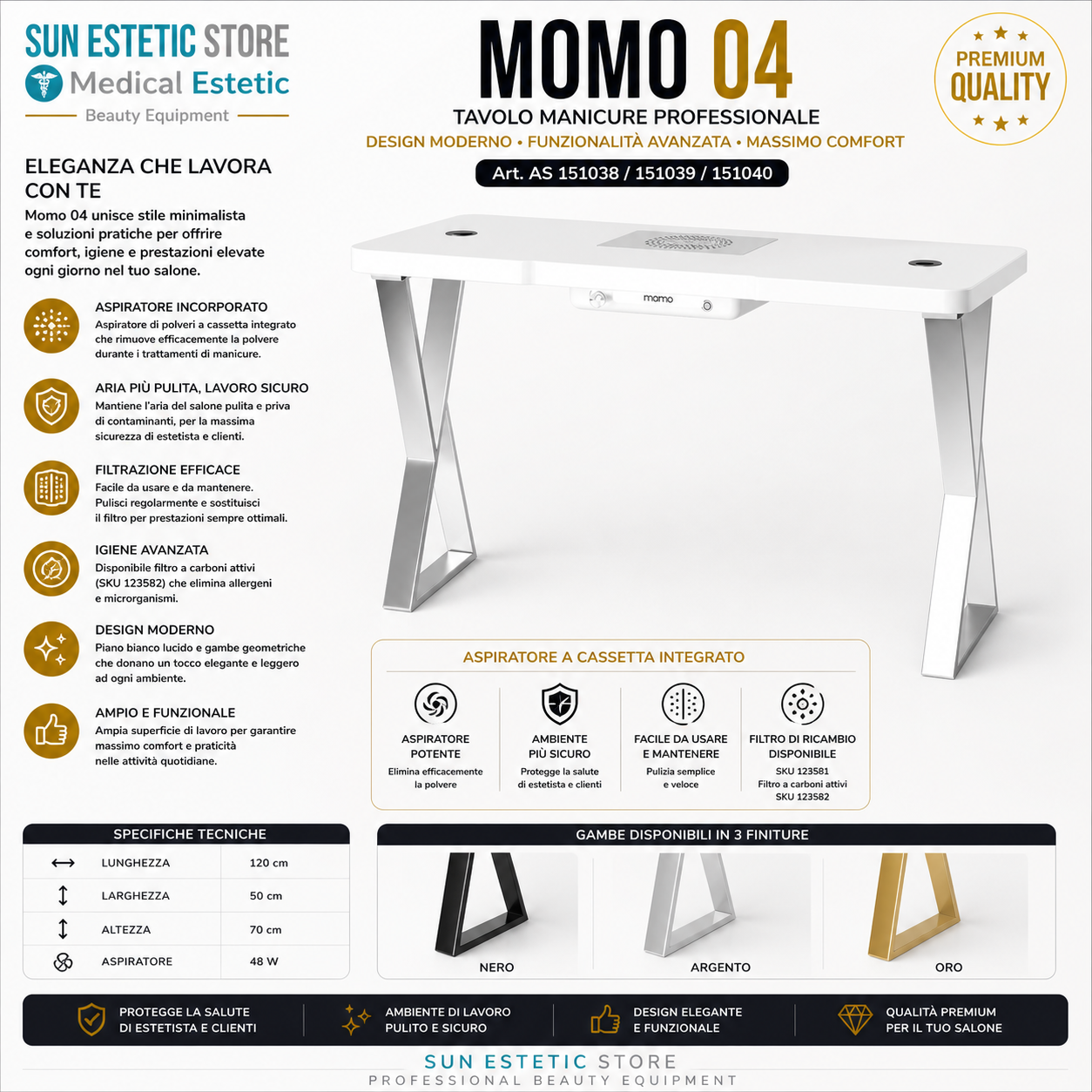 Momo 04-GL tavolino manicure con aspiratore