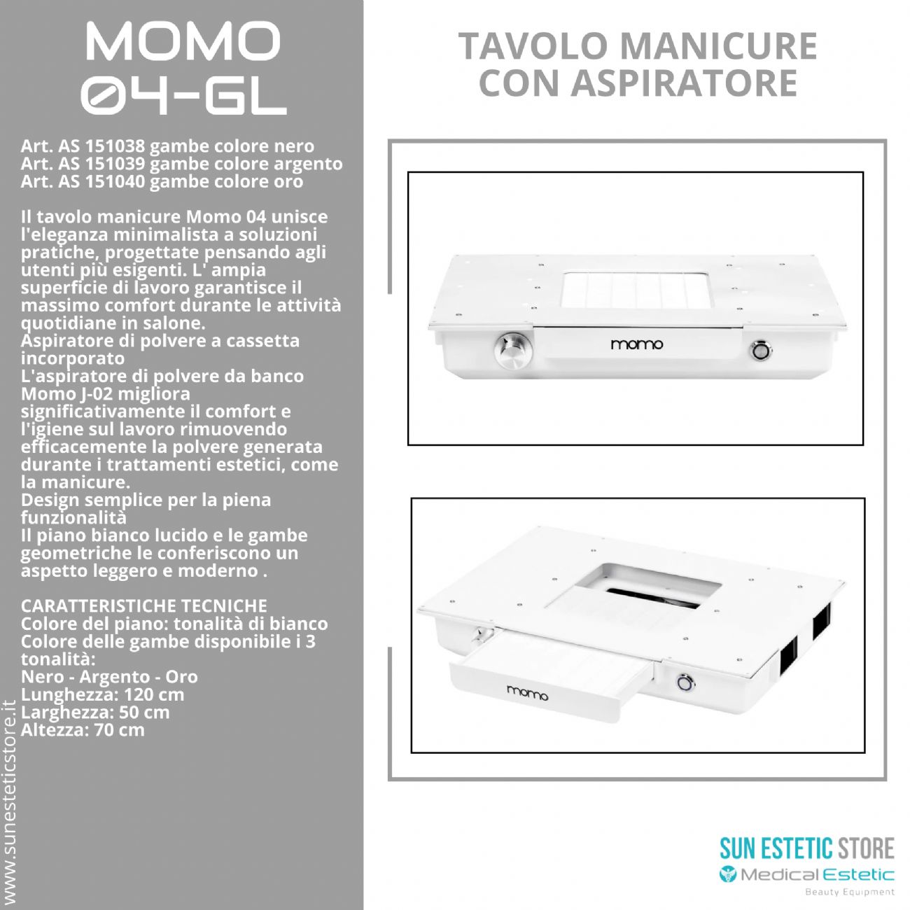 Momo 04-GL tavolino manicure con aspiratore