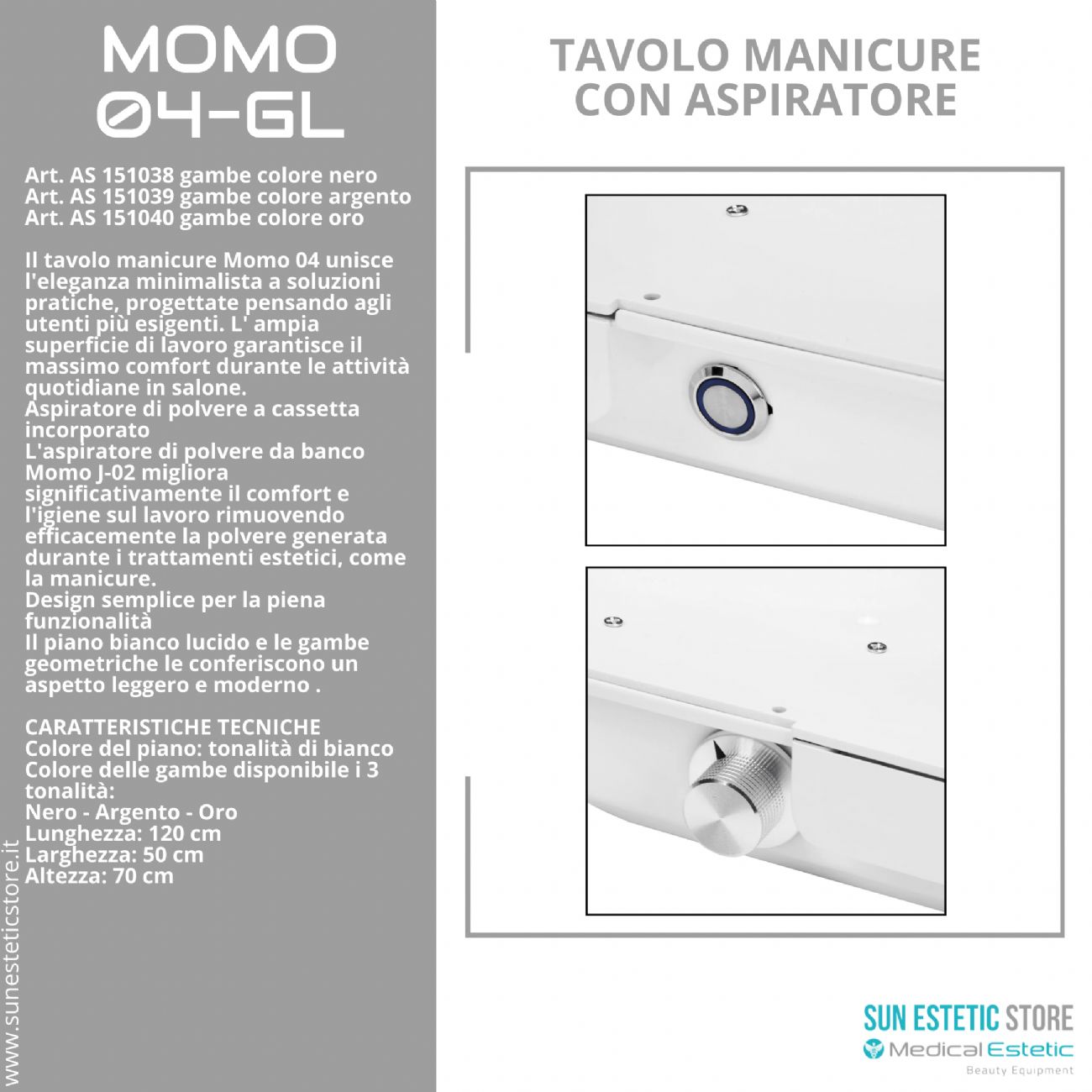 Momo 04-GL tavolino manicure con aspiratore