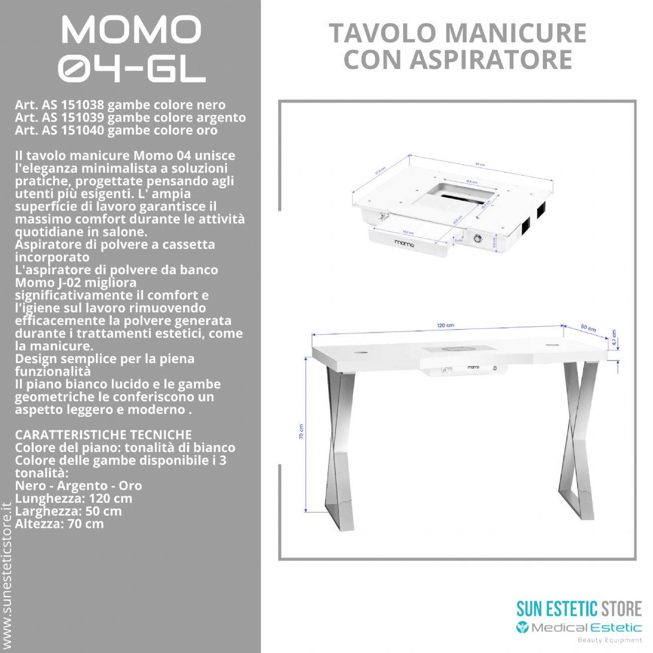Momo 04-GL tavolino manicure con aspiratore