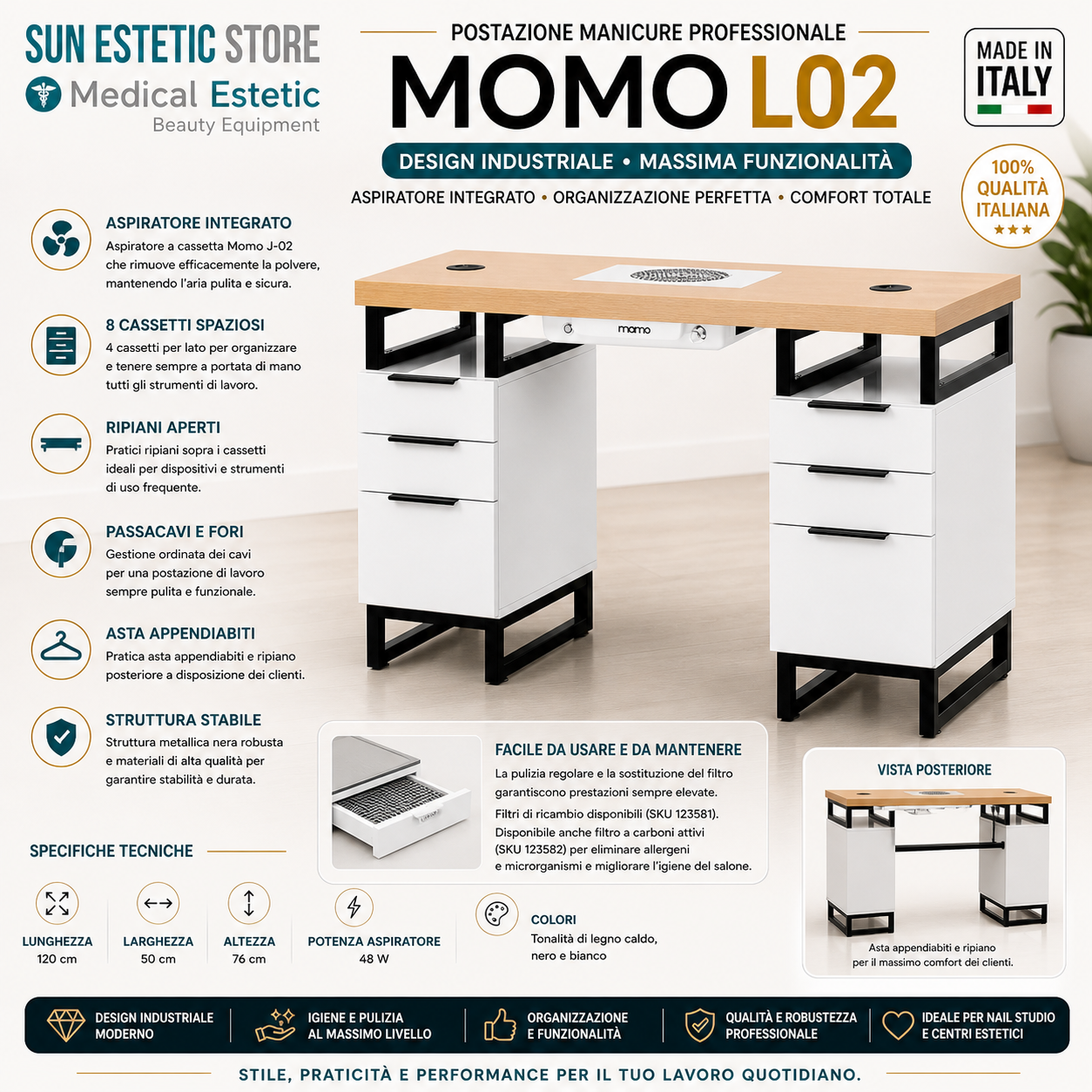 Momo L02 Tavolo manicure con aspiratore