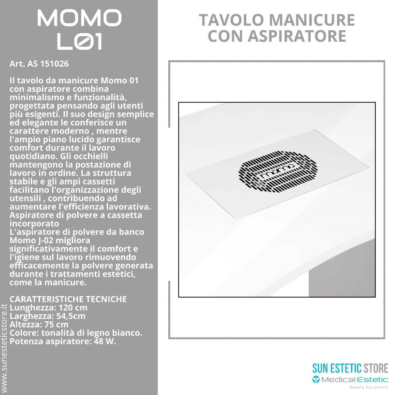 Momo L01 tavolo manicure con aspiratore
