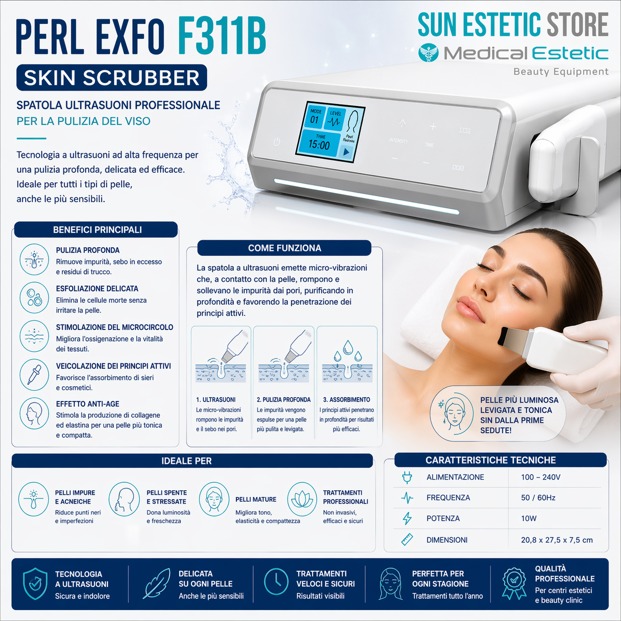 Perl F311B Skin Scrubber spatola ultrasuoni estetica