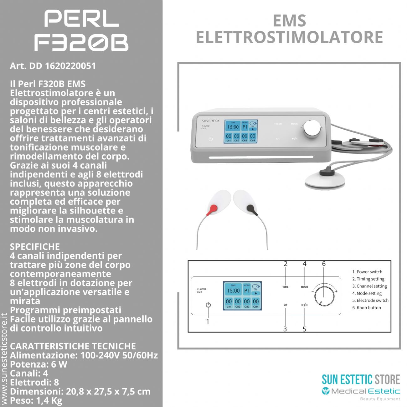 Perl F320B EMS Elettrostimolatore estetica 4 canali