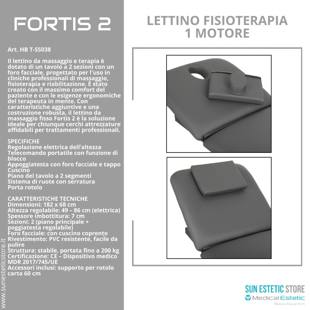 Fortis 2 lettino fisioterapia 2 sezioni 1 motore