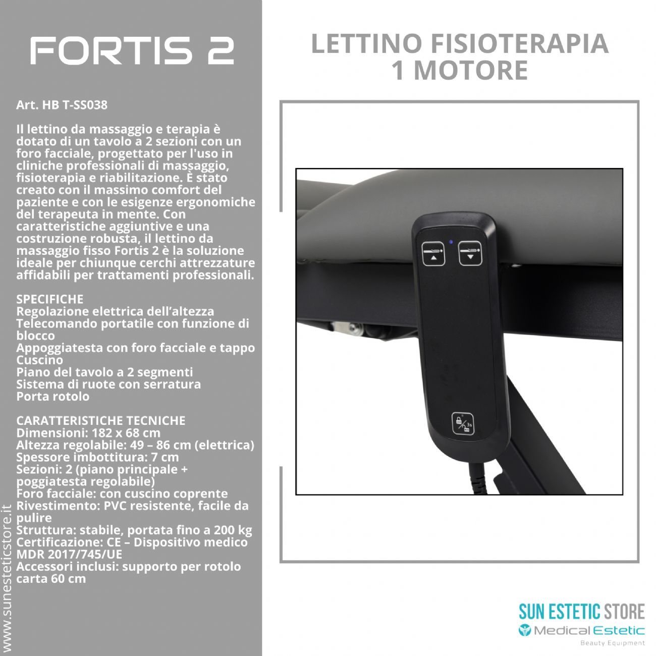 Fortis 2 lettino fisioterapia 2 sezioni 1 motore