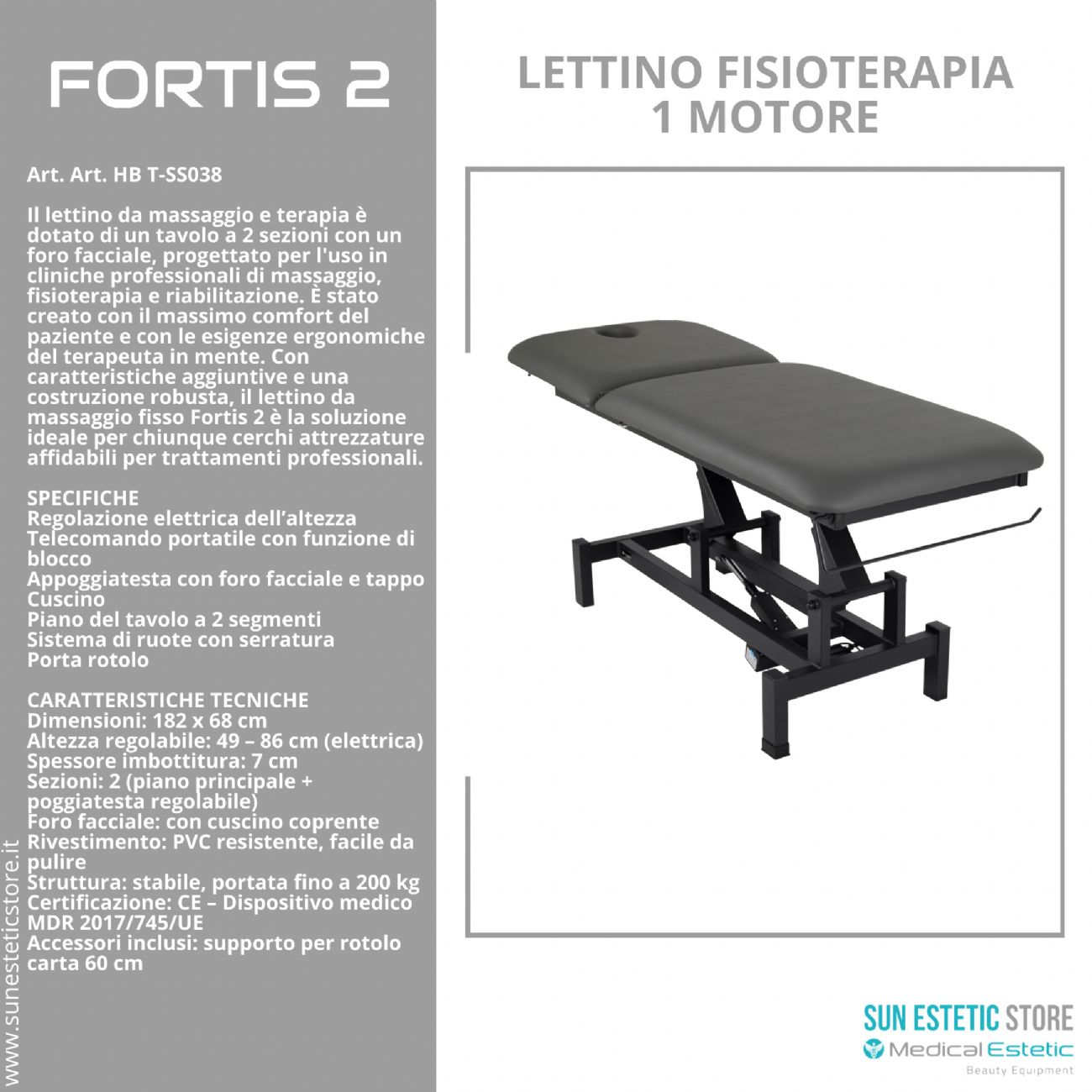 Fortis 2 lettino fisioterapia 2 sezioni 1 motore