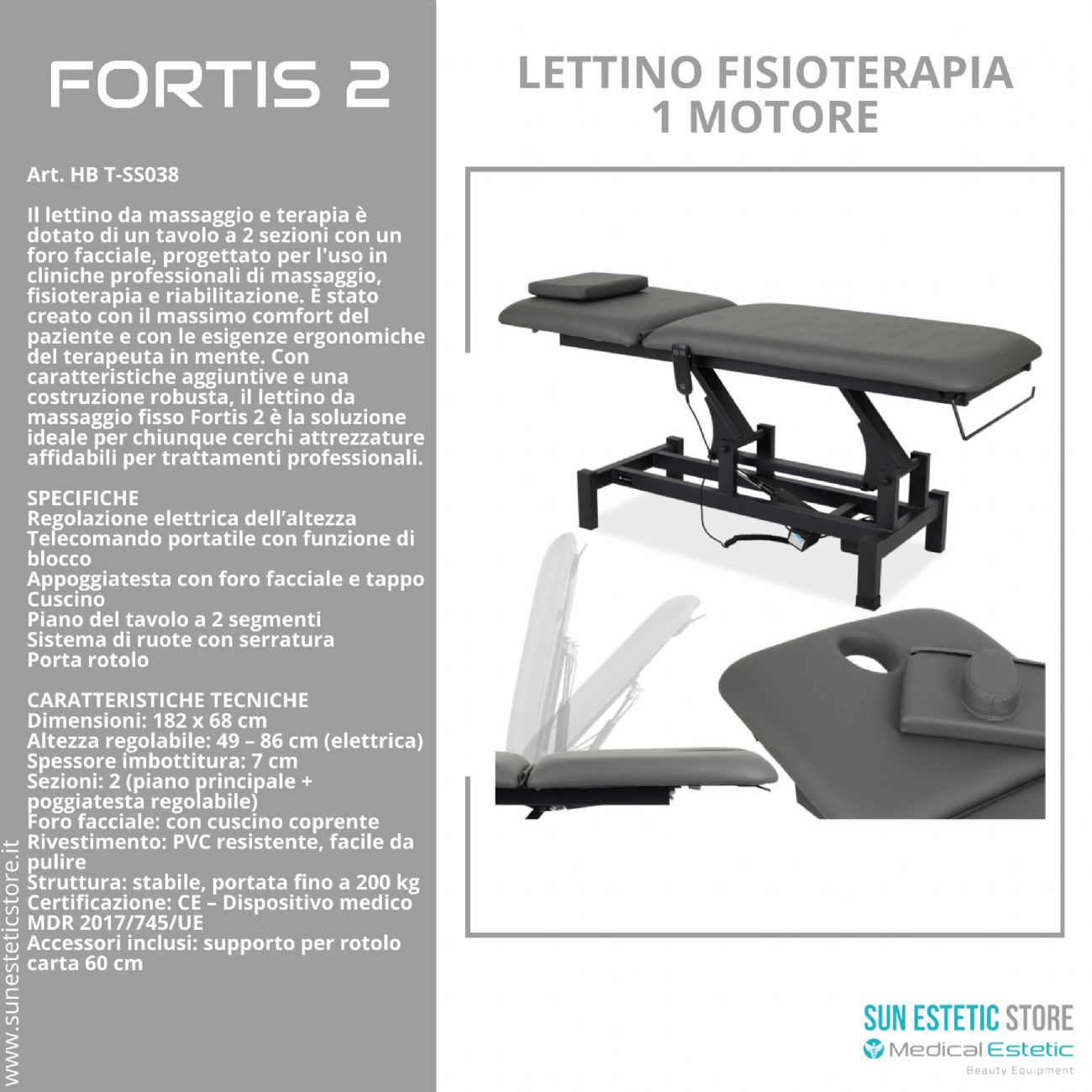 Fortis 2 lettino fisioterapia 2 sezioni 1 motore