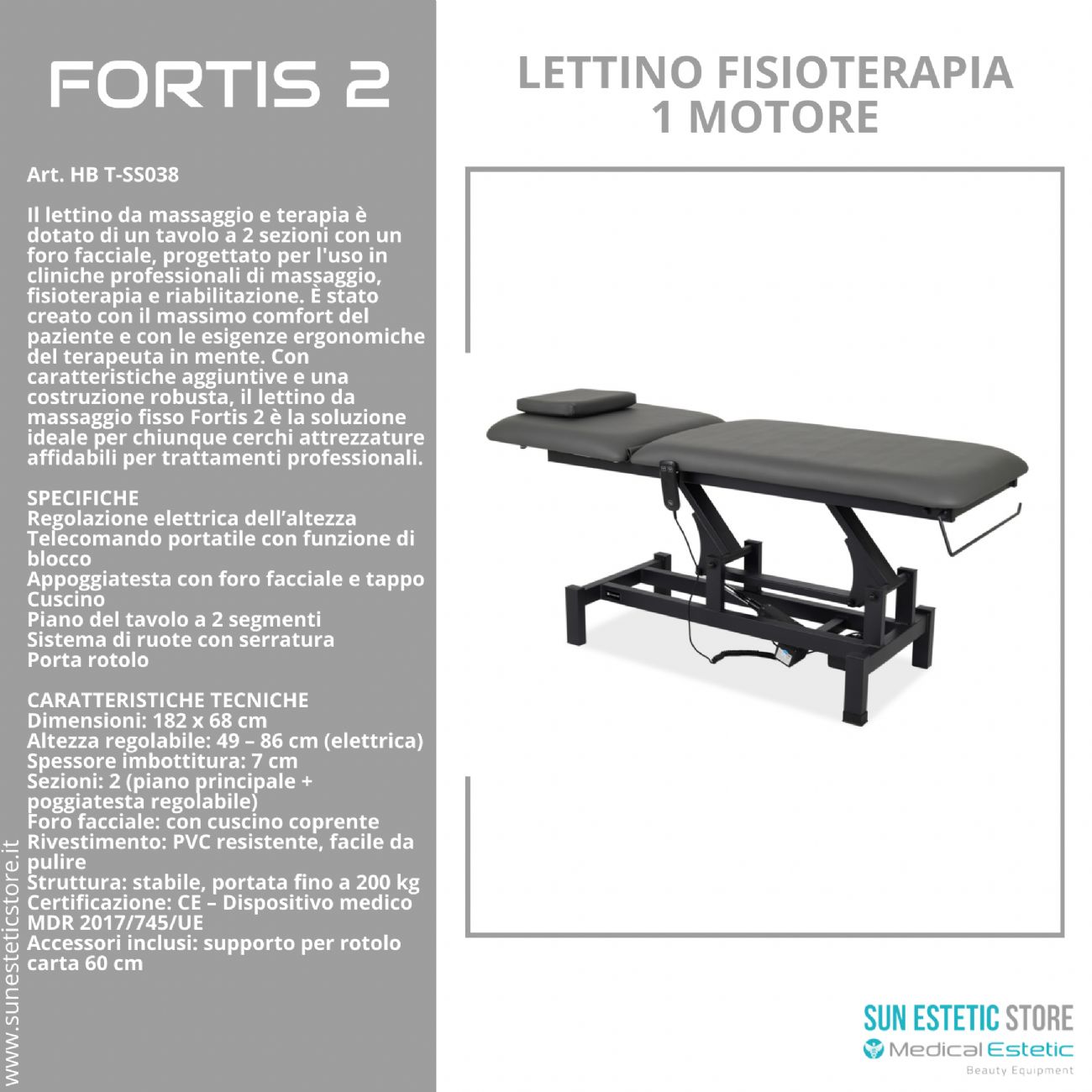 Fortis 2 lettino fisioterapia 2 sezioni 1 motore