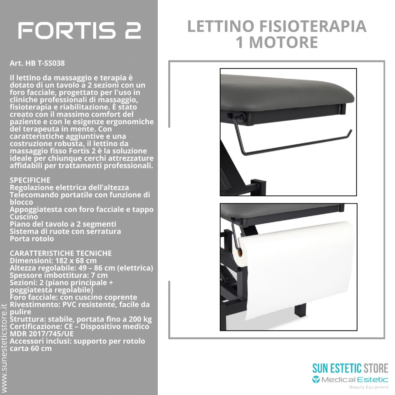 Fortis 2 lettino fisioterapia 2 sezioni 1 motore