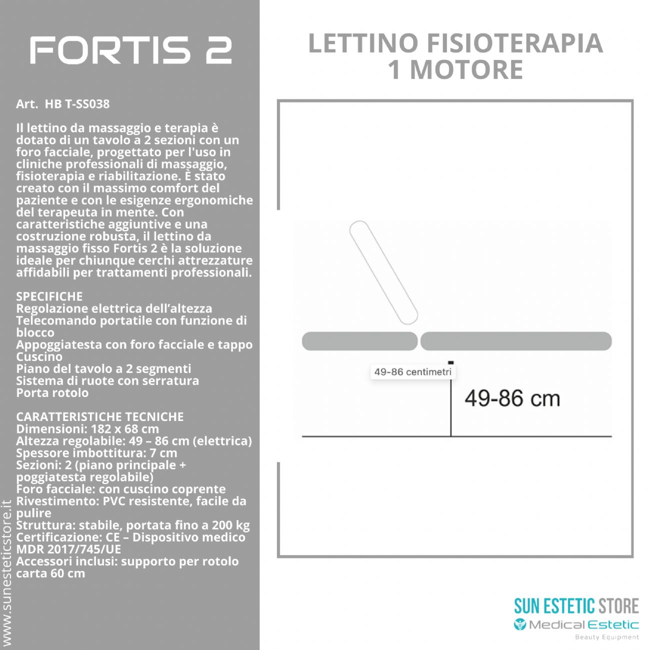 Fortis 2 lettino fisioterapia 2 sezioni 1 motore