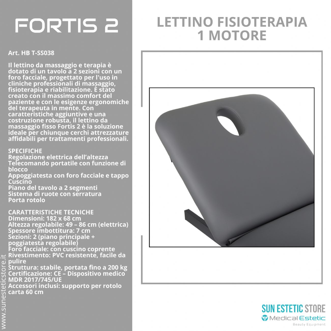 Fortis 2 lettino fisioterapia 2 sezioni 1 motore