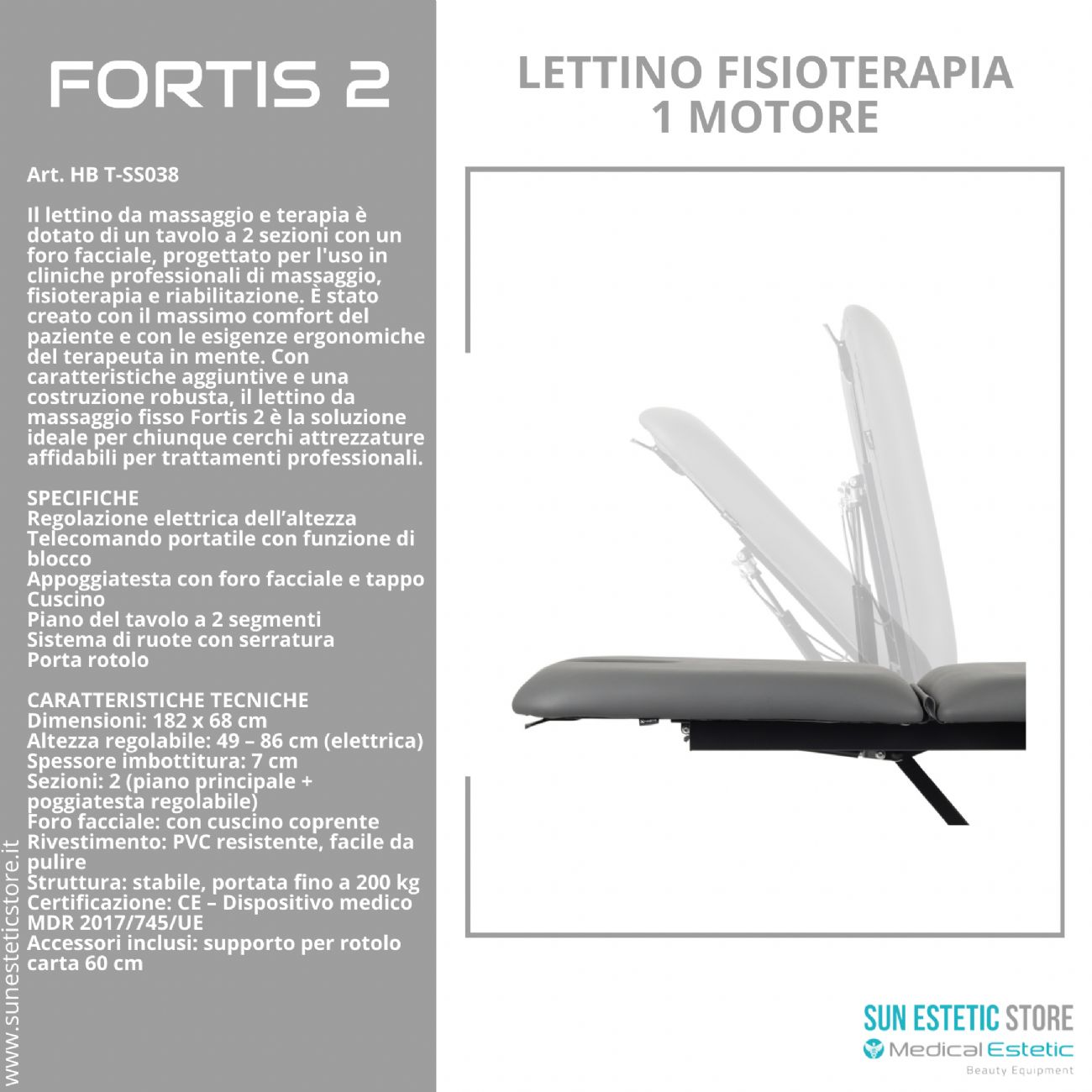 Fortis 2 lettino fisioterapia 2 sezioni 1 motore