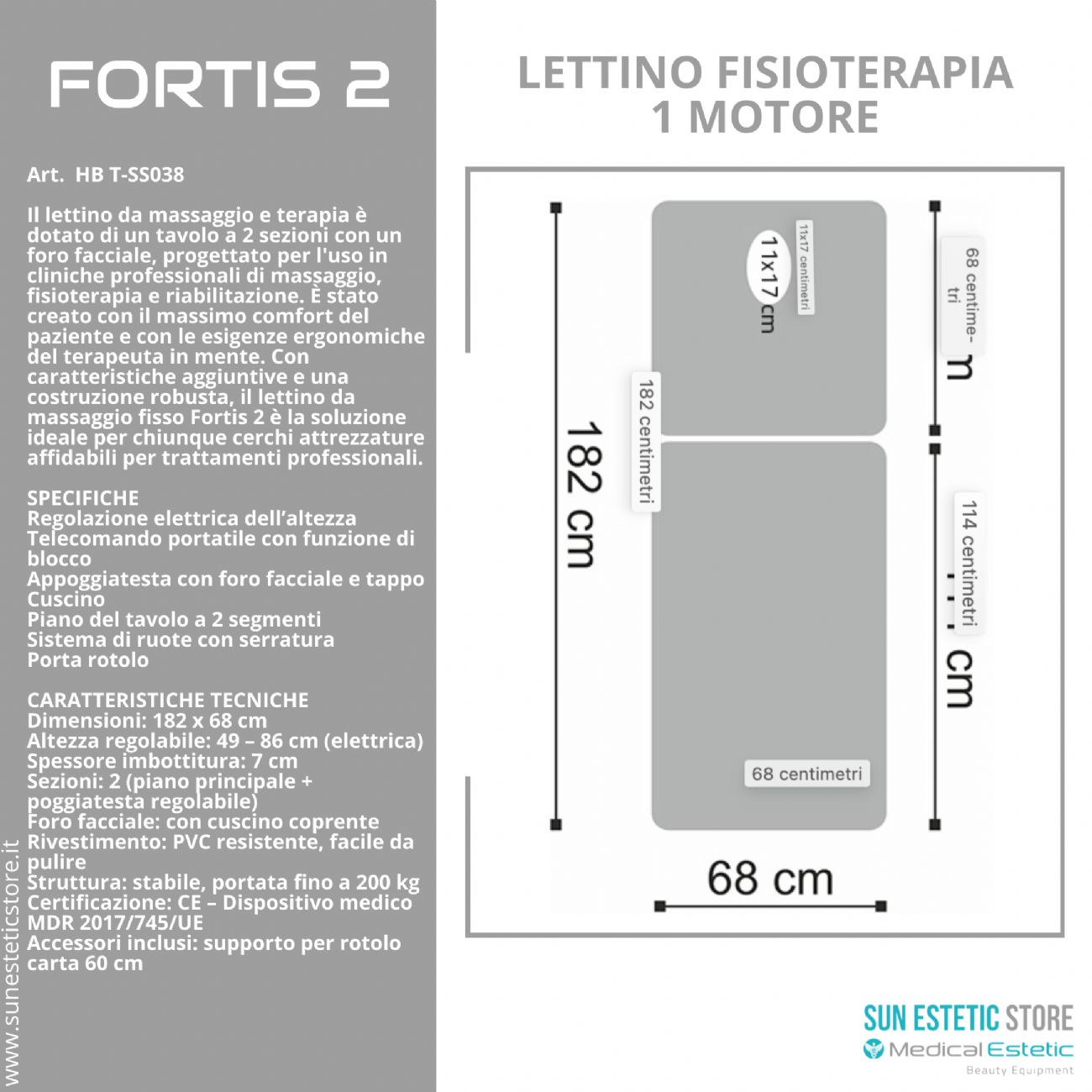 Fortis 2 lettino fisioterapia 2 sezioni 1 motore