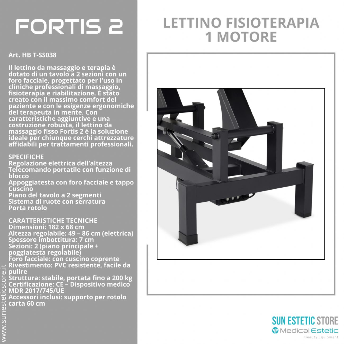 Fortis 2 lettino fisioterapia 2 sezioni 1 motore