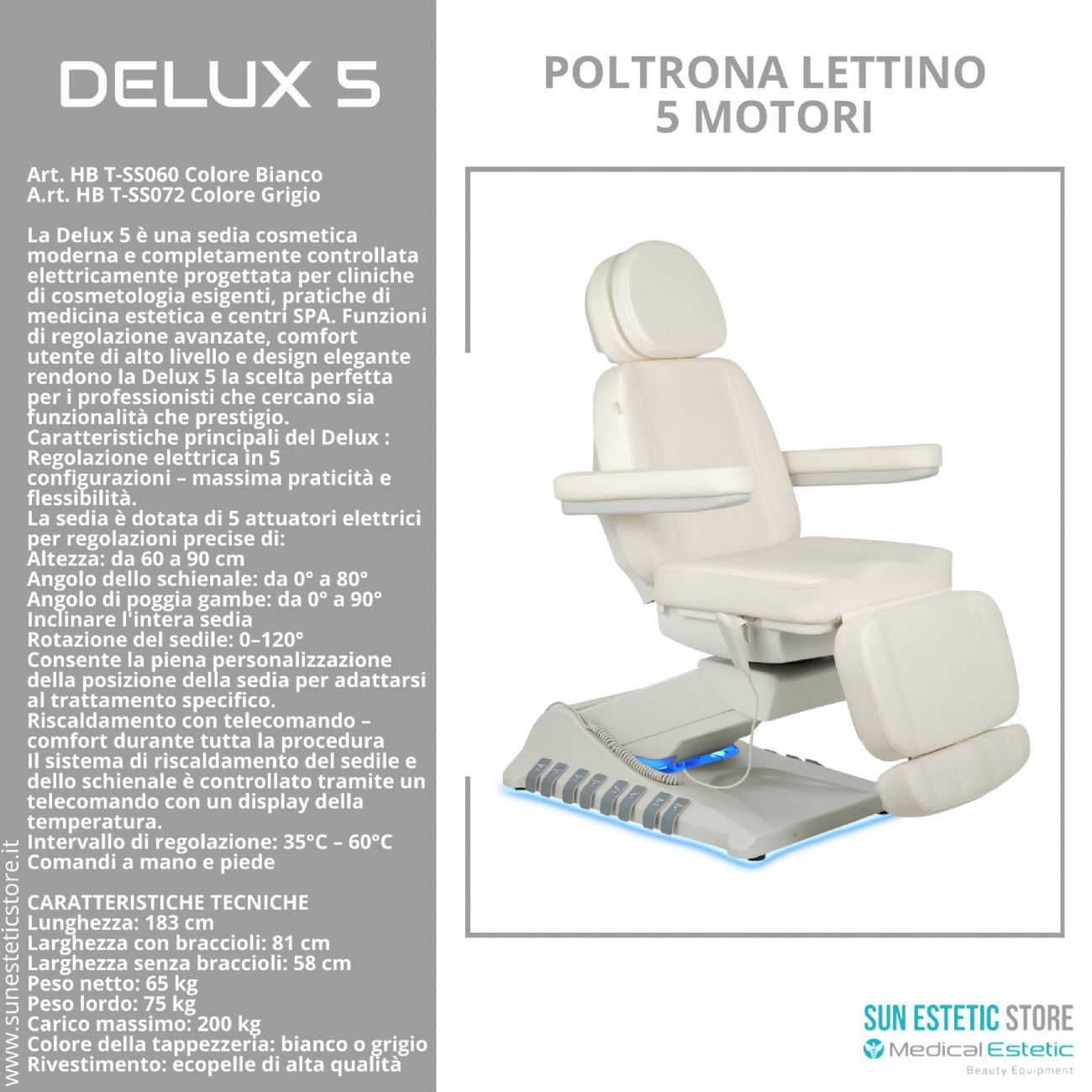 Delux 5 poltrona lettino 5 motori estetica