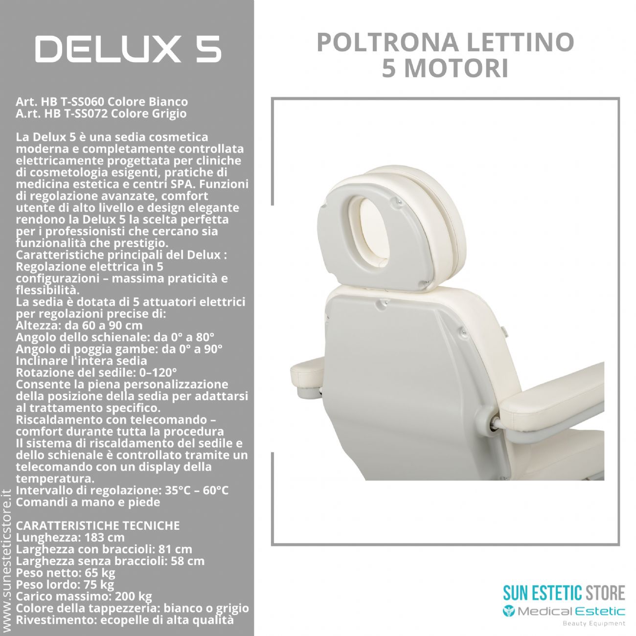 Delux 5 poltrona lettino 5 motori estetica