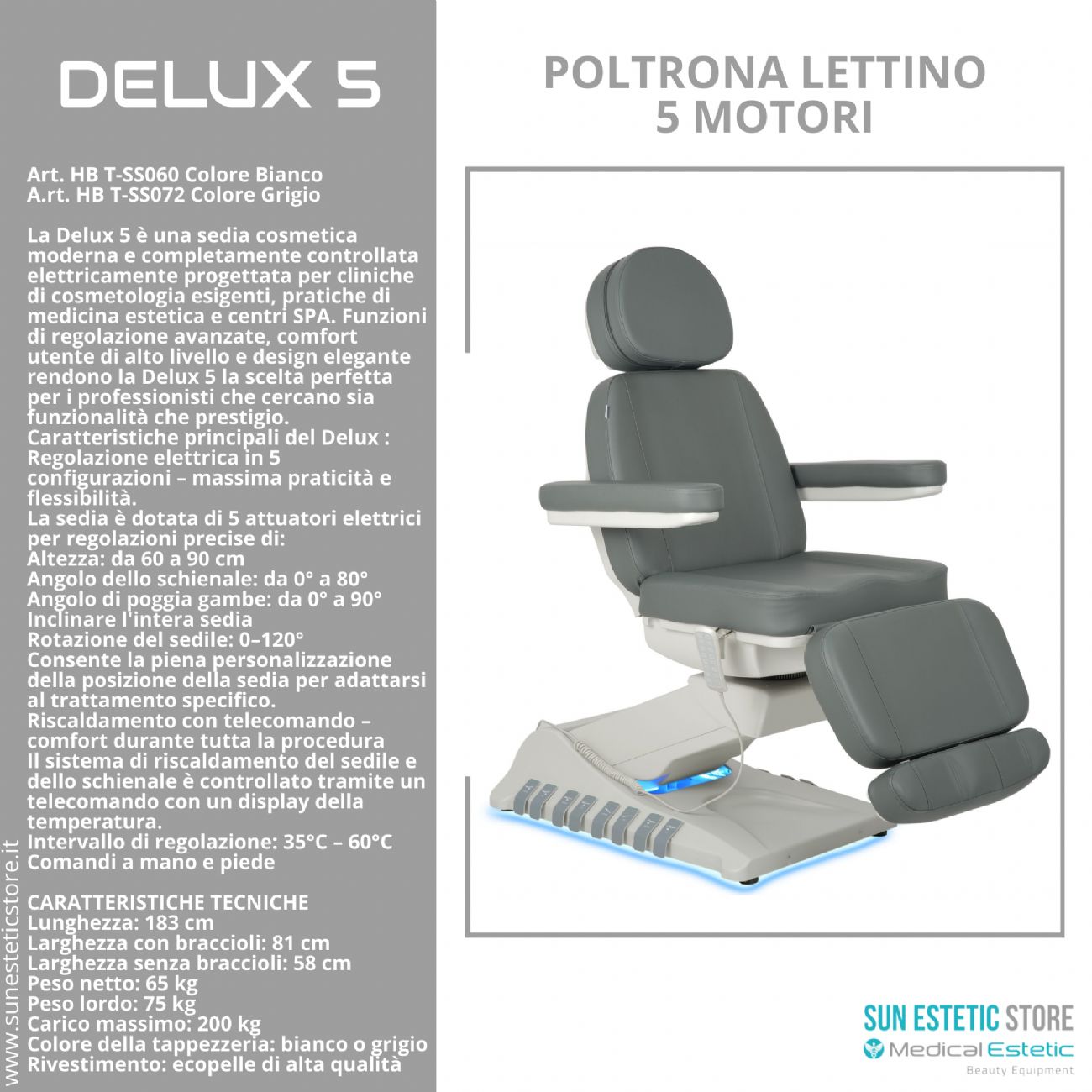 Delux 5 poltrona lettino 5 motori estetica