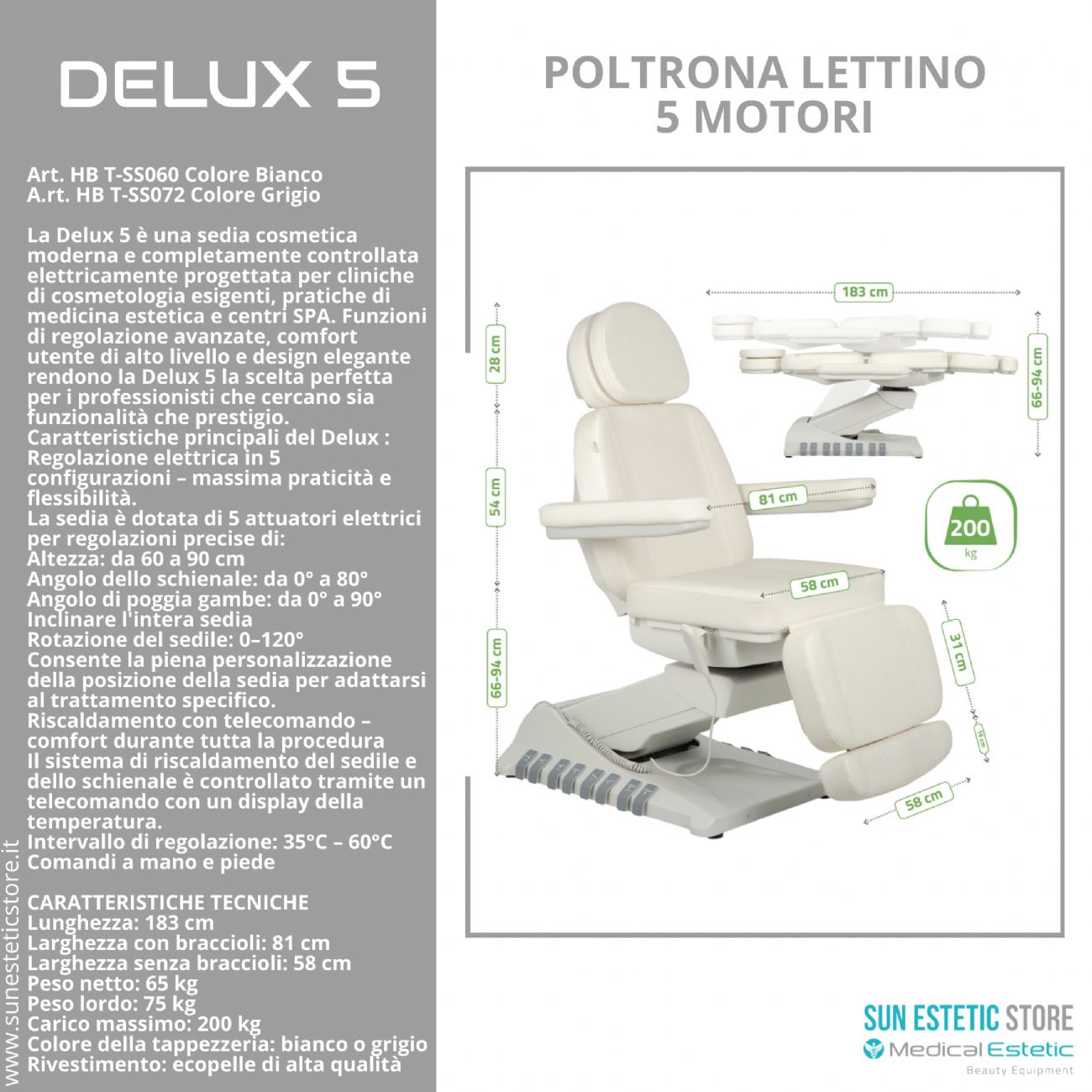 Delux 5 poltrona lettino 5 motori estetica