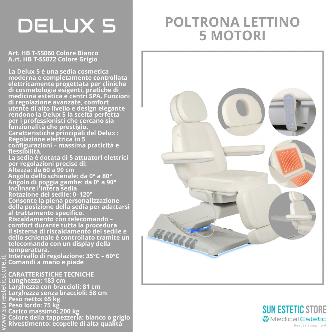 Delux 5 poltrona lettino 5 motori estetica