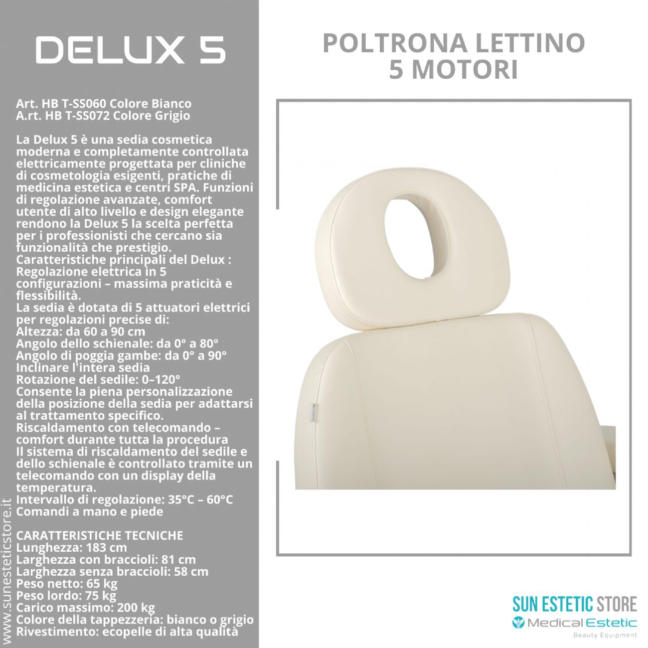Delux 5 poltrona lettino 5 motori estetica