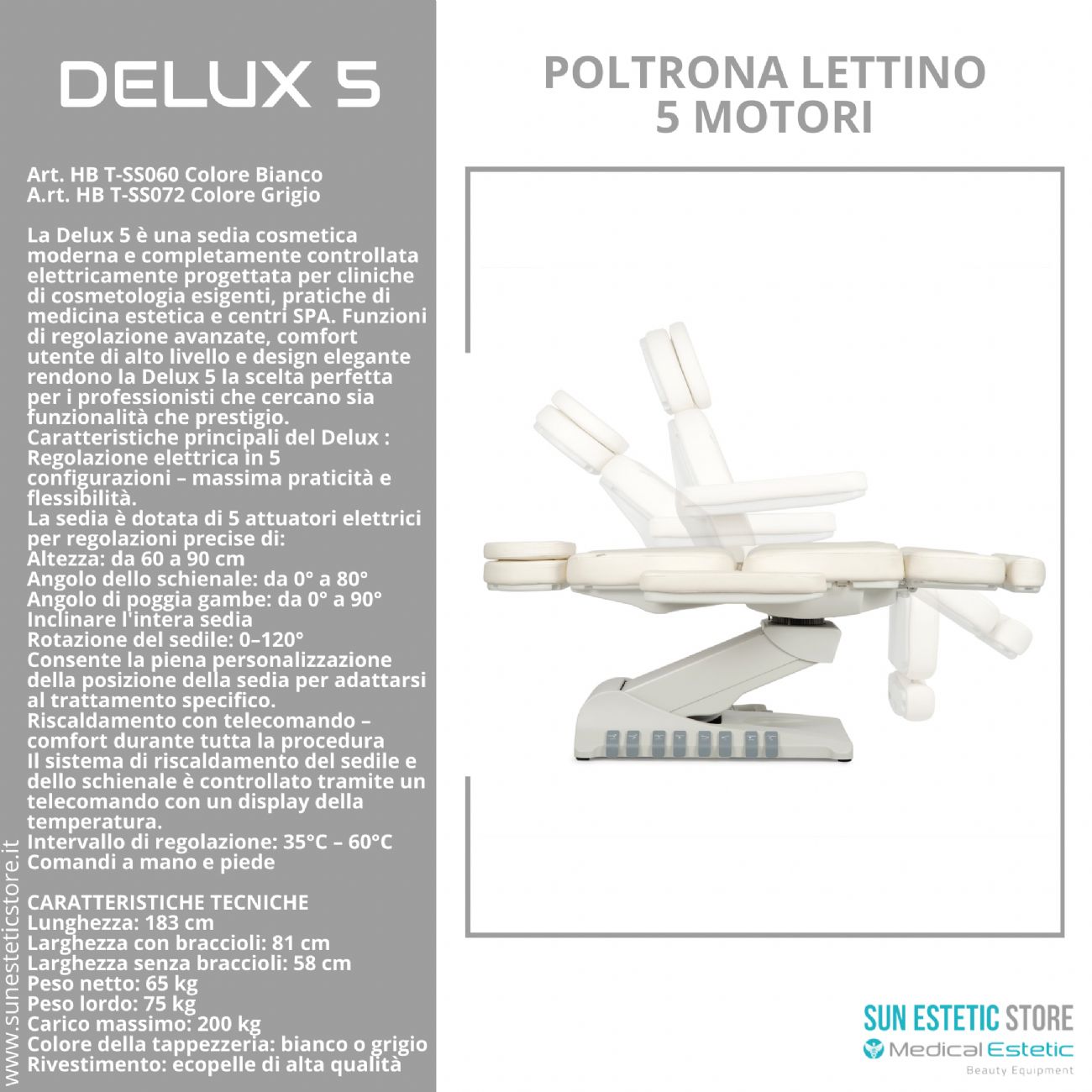 Delux 5 poltrona lettino 5 motori estetica