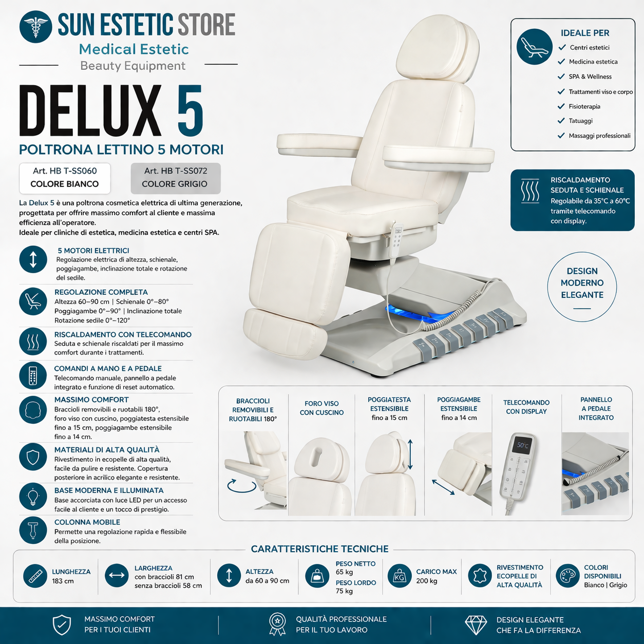 Delux 5 poltrona lettino 5 motori estetica
