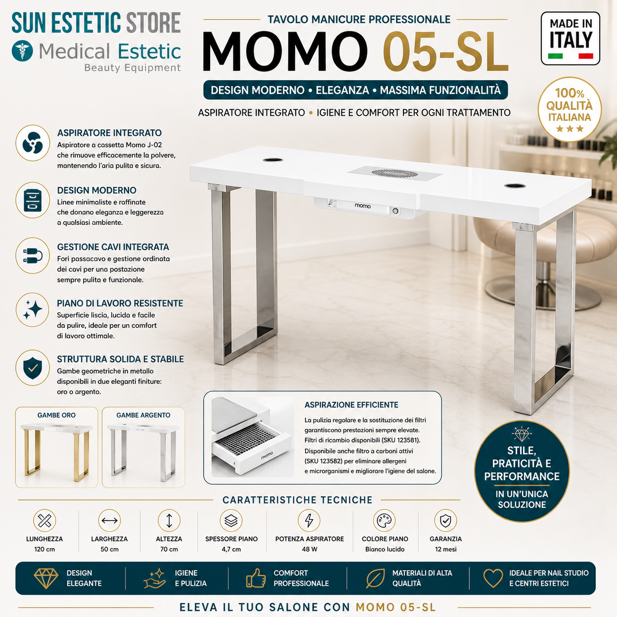 Momo 05-SL Tavolo manicure con aspiratore