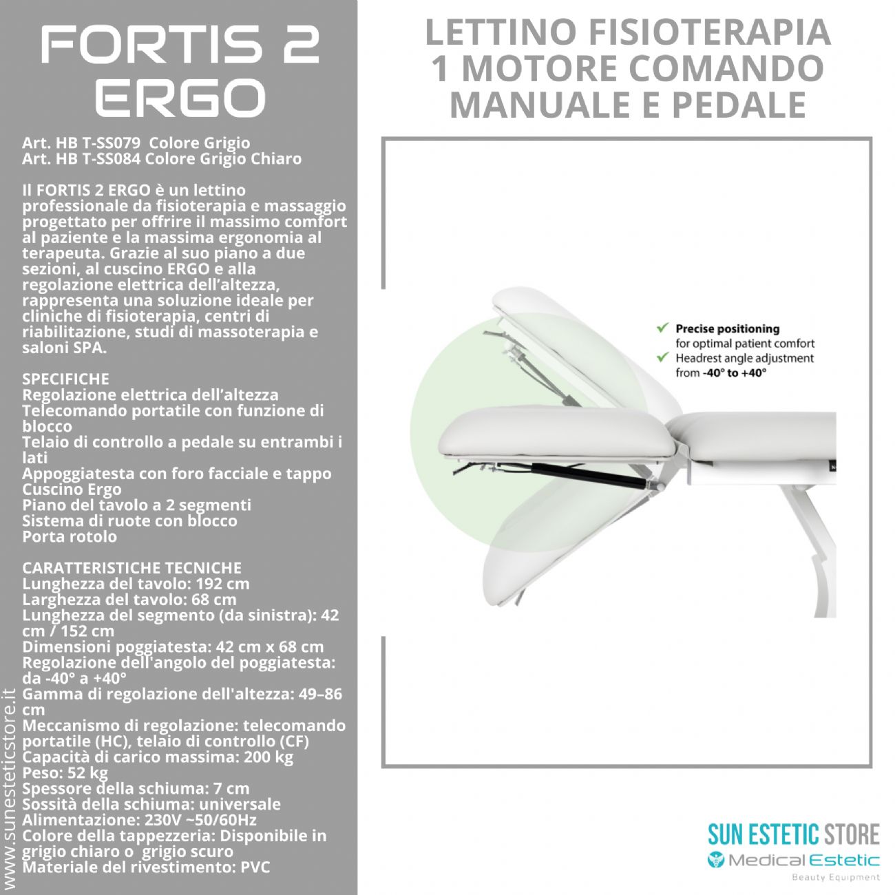 Fortis 2 Ergo lettino fisioterapia 1 motore con perimetrale