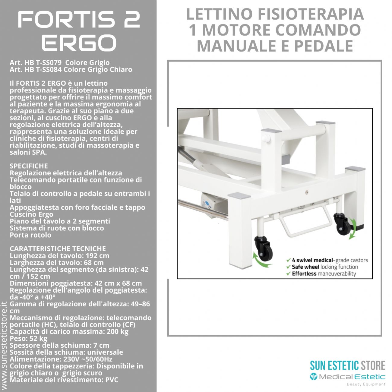 Fortis 2 Ergo lettino fisioterapia 1 motore con perimetrale