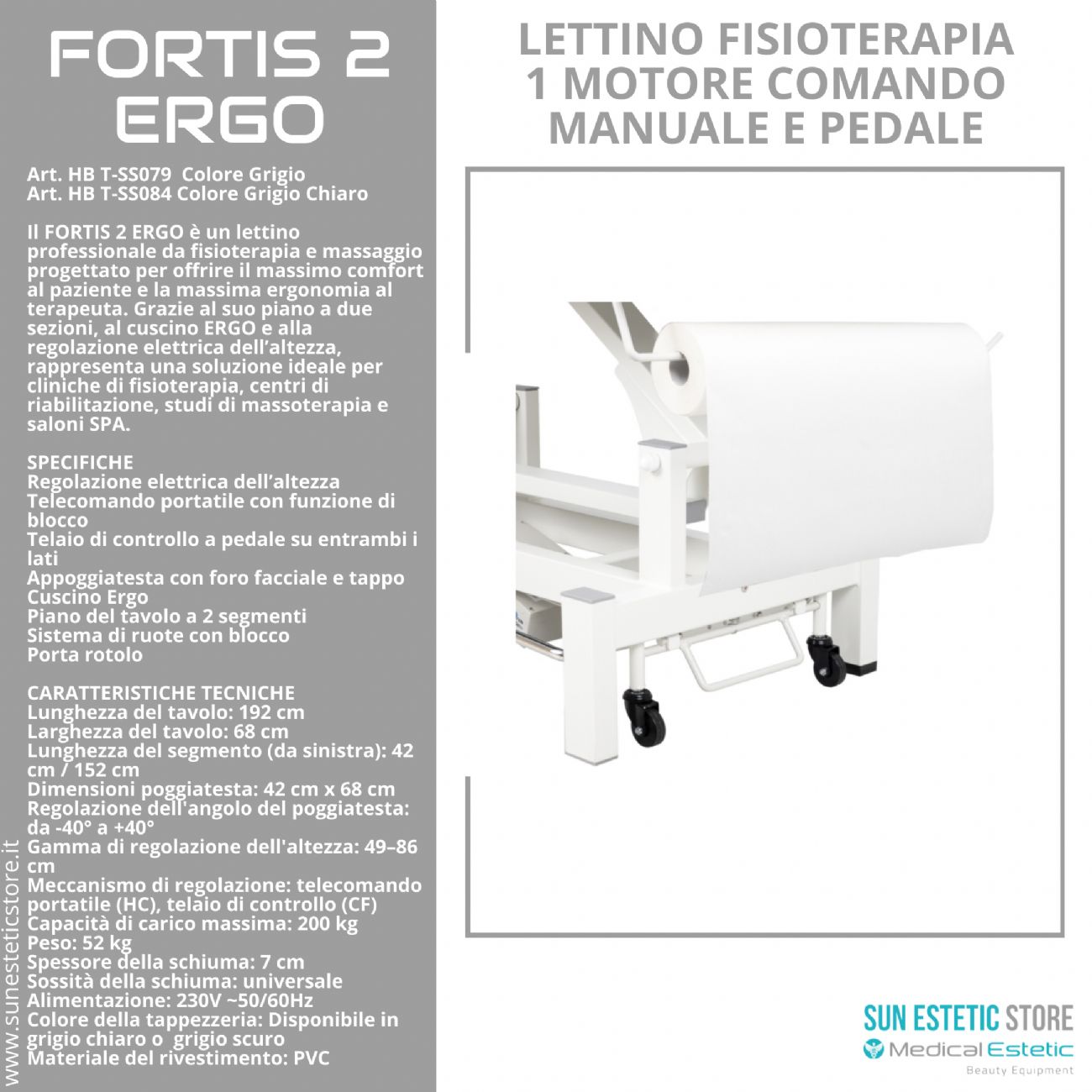 Fortis 2 Ergo lettino fisioterapia 1 motore con perimetrale