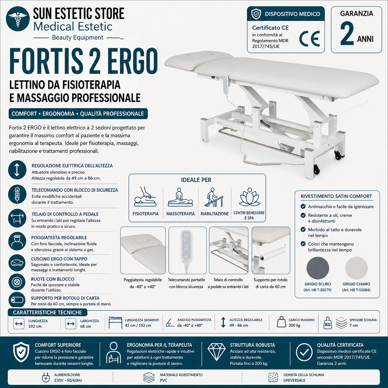Fortis 2 Ergo lettino fisioterapia 1 motore con perimetrale