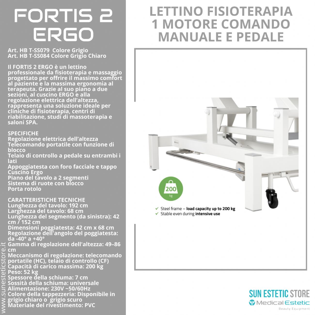 Fortis 2 Ergo lettino fisioterapia 1 motore con perimetrale