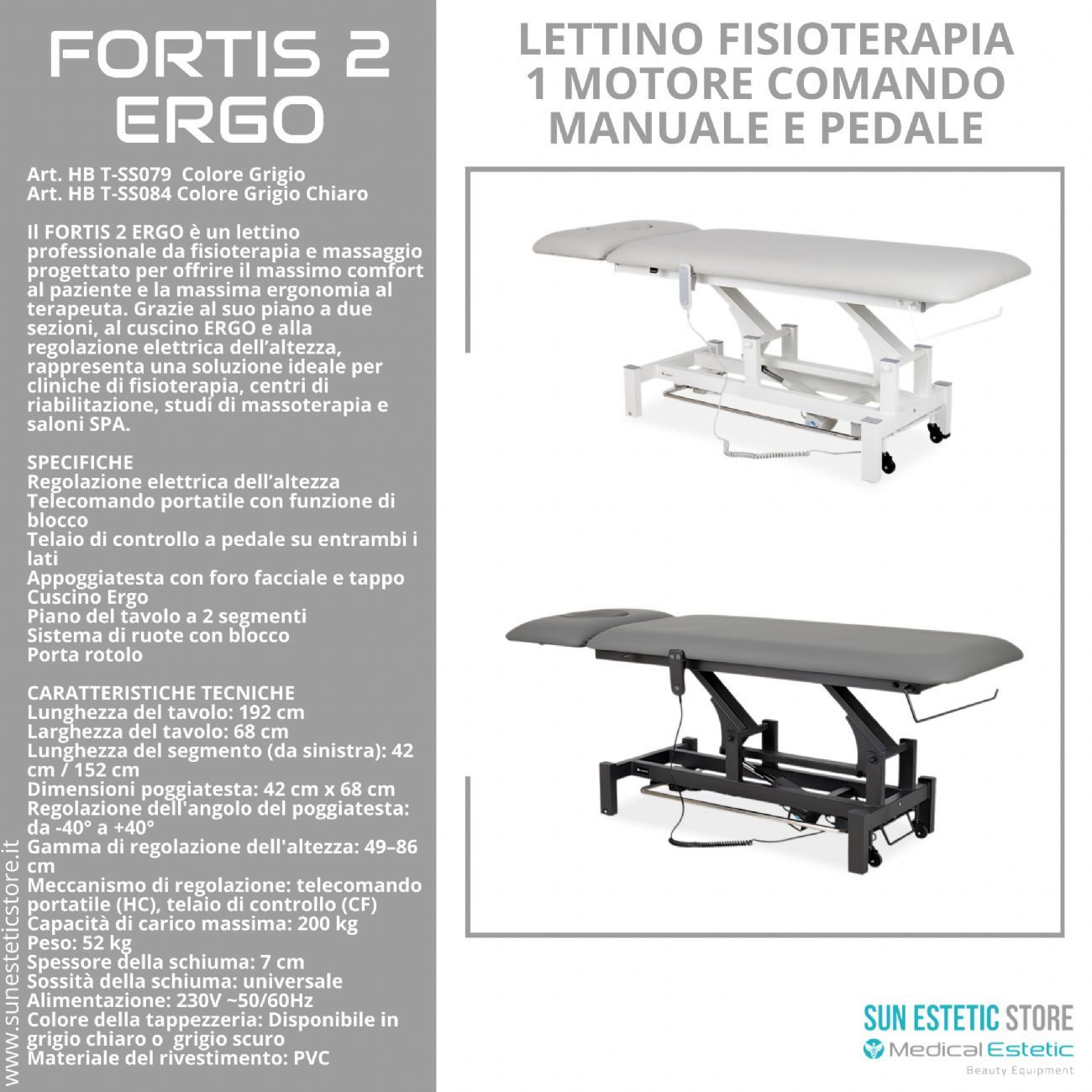 Fortis 2 Ergo lettino fisioterapia 1 motore con perimetrale