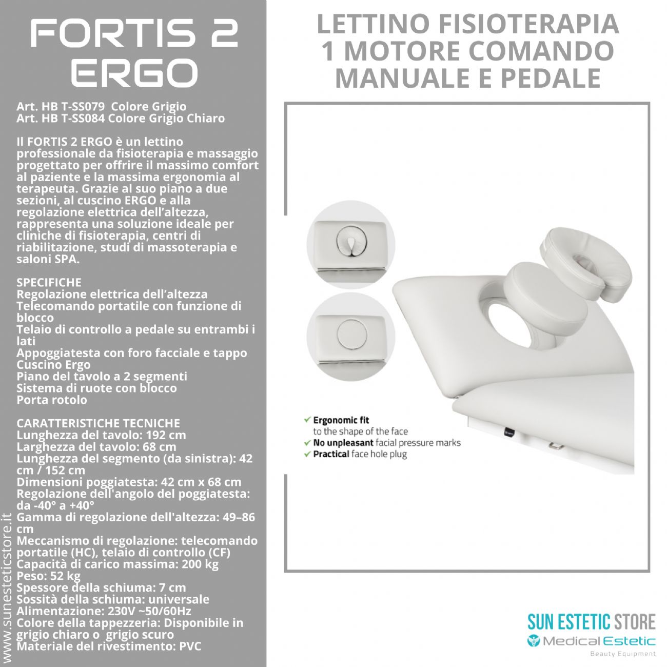 Fortis 2 Ergo lettino fisioterapia 1 motore con perimetrale
