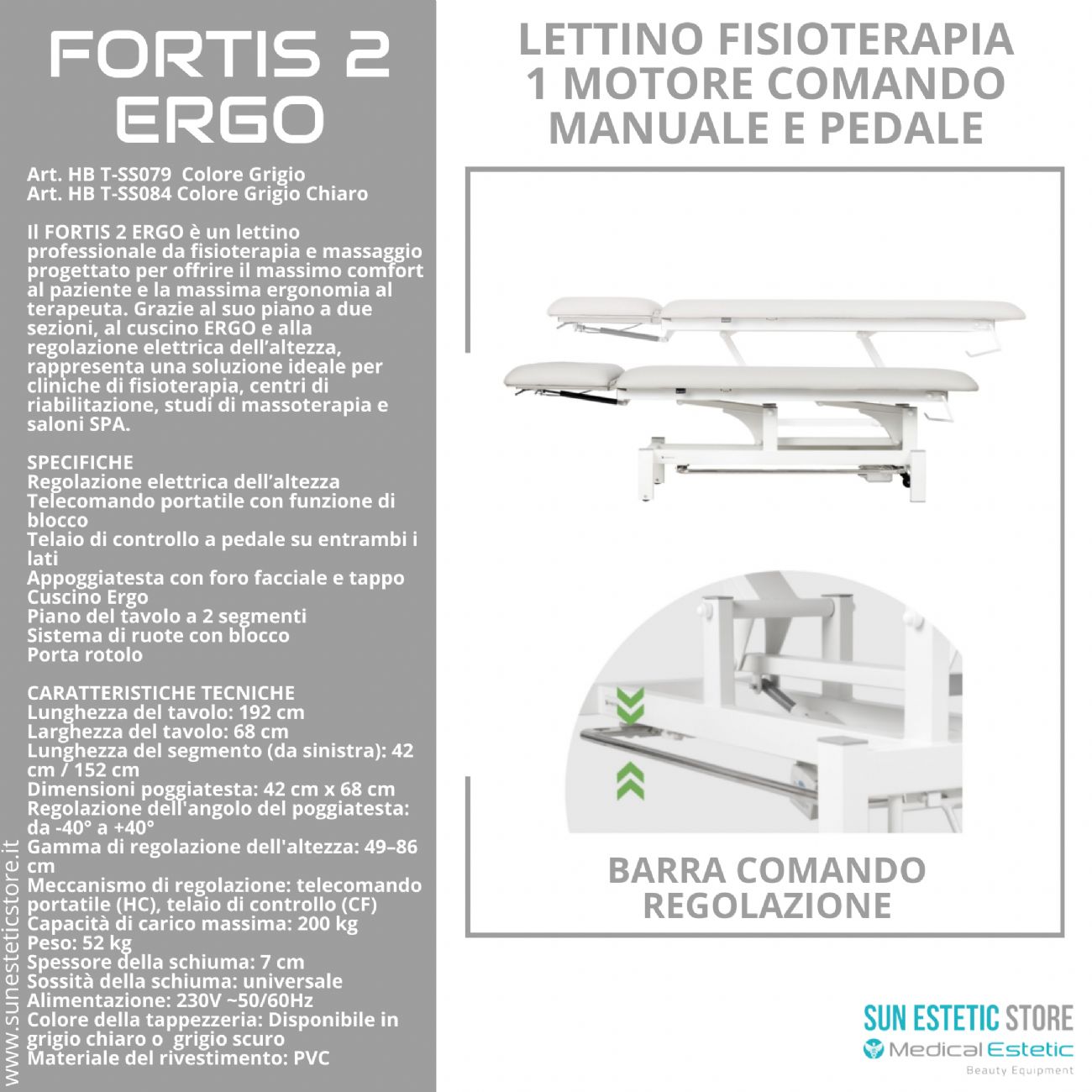 Fortis 2 Ergo lettino fisioterapia 1 motore con perimetrale