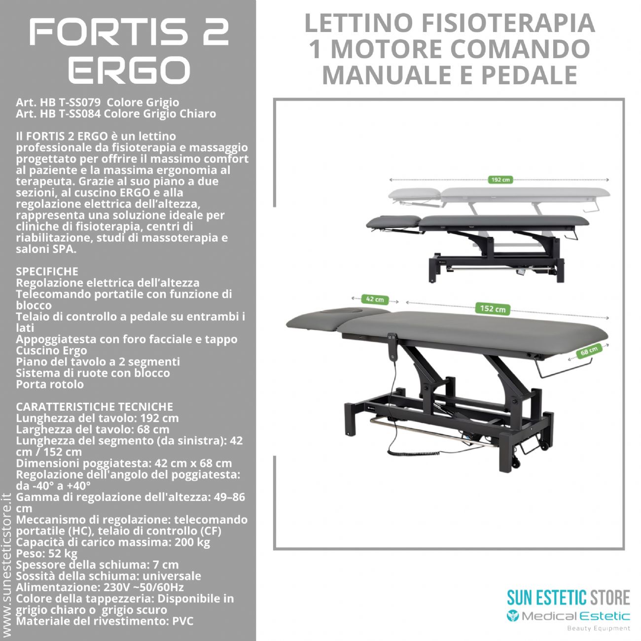 Fortis 2 Ergo lettino fisioterapia 1 motore con perimetrale