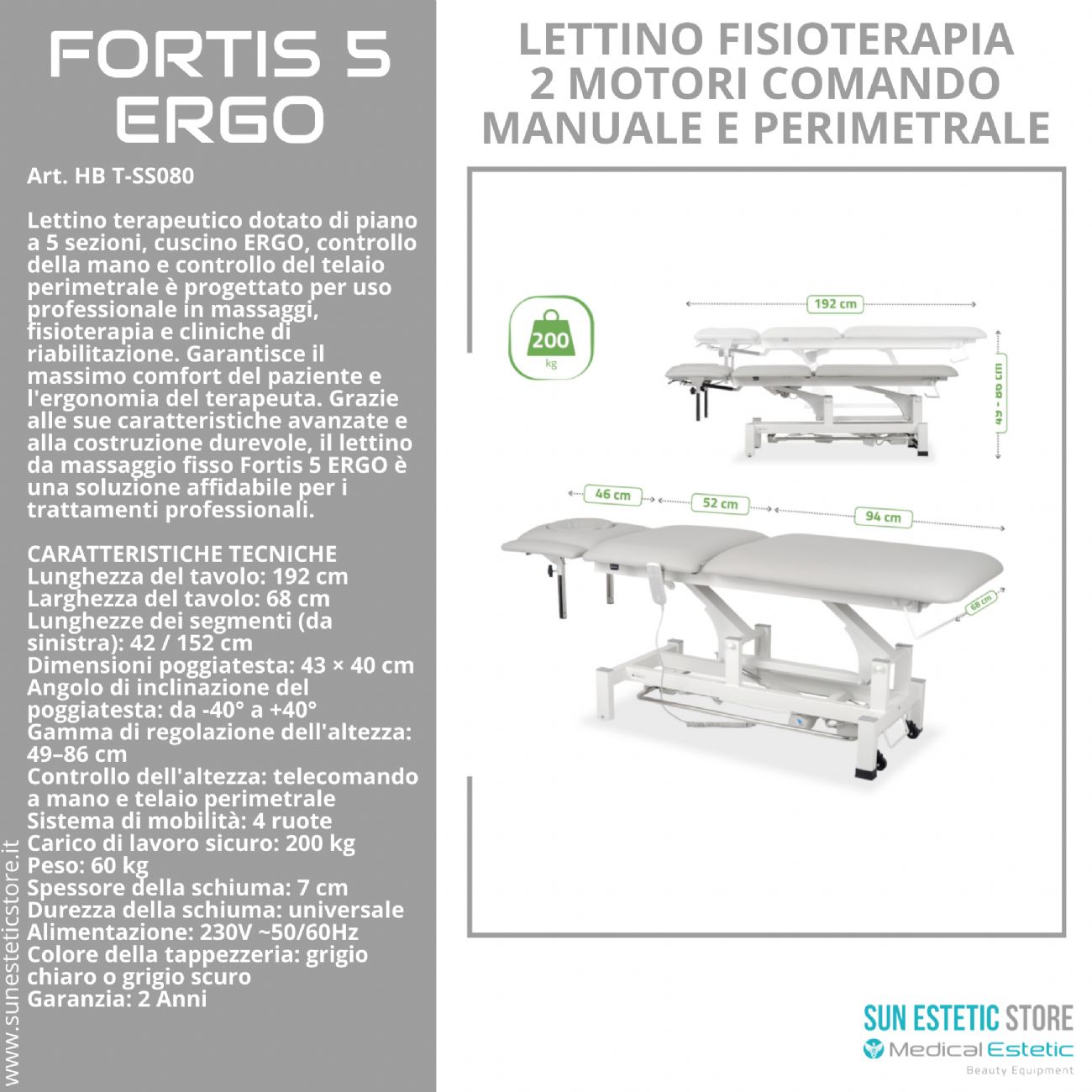 Fortis 5 Ergo lettino fisioterapia 5 sezioni