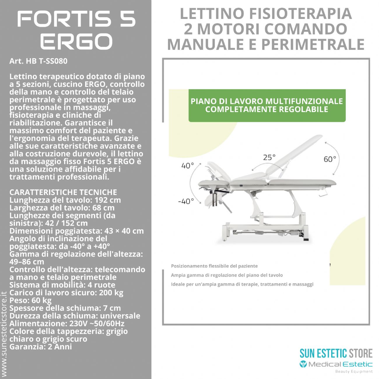 Fortis 5 Ergo lettino fisioterapia 5 sezioni