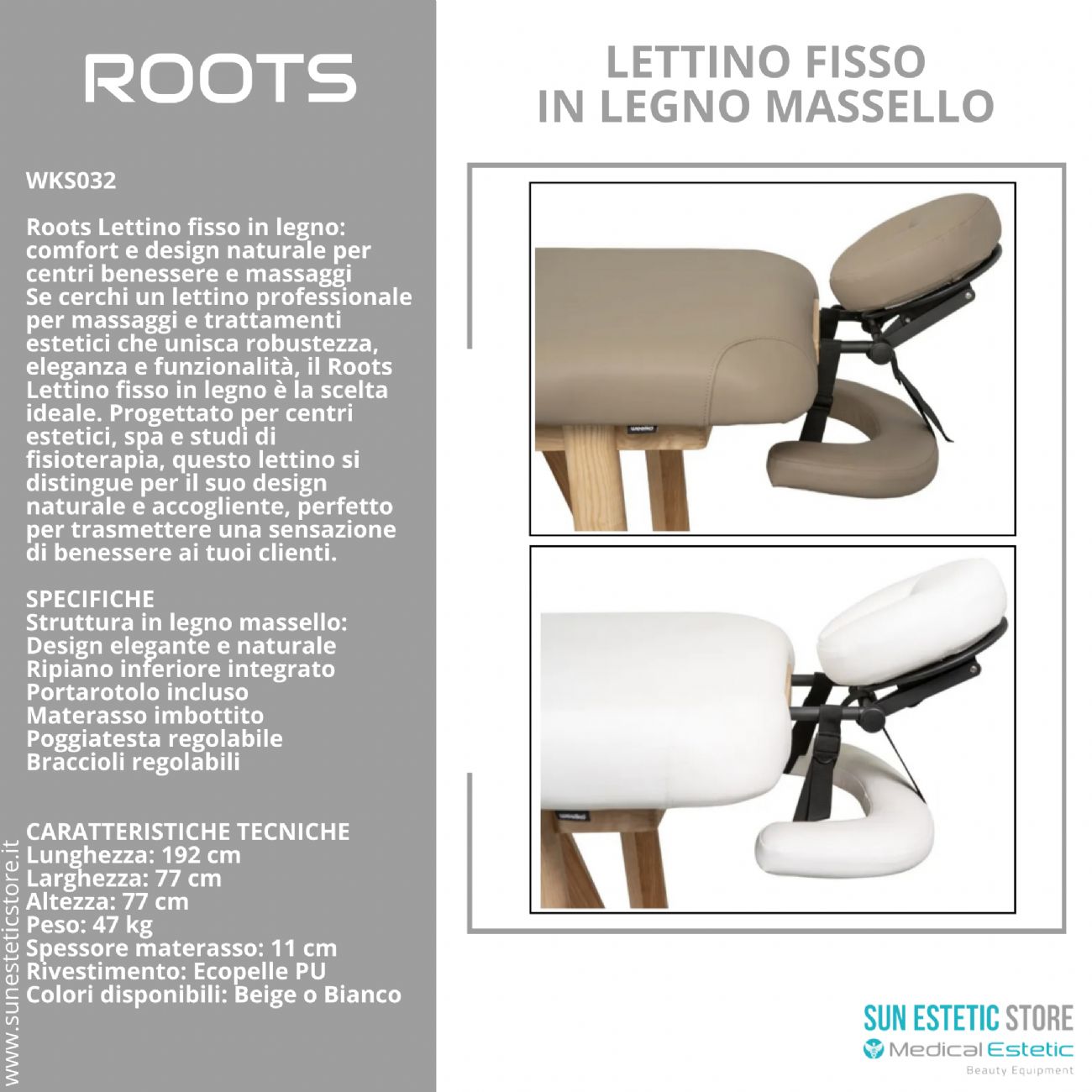 Roots lettino massaggio fisso in legno massello